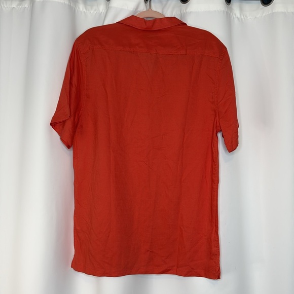 Create Unison | Linen Tencel Blend Button Up Shirt in Orange Size L Large - Picture 4 of 11